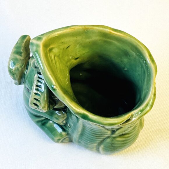 Vintage Green Ceramic Baby Elephant Planter Hugging Leaf Design 4” USA - Picture 6 of 7